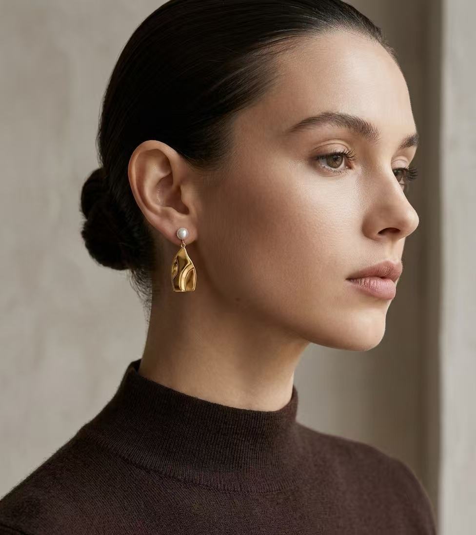 Sculpted Pearl Drop Earrings in Sterling Silver