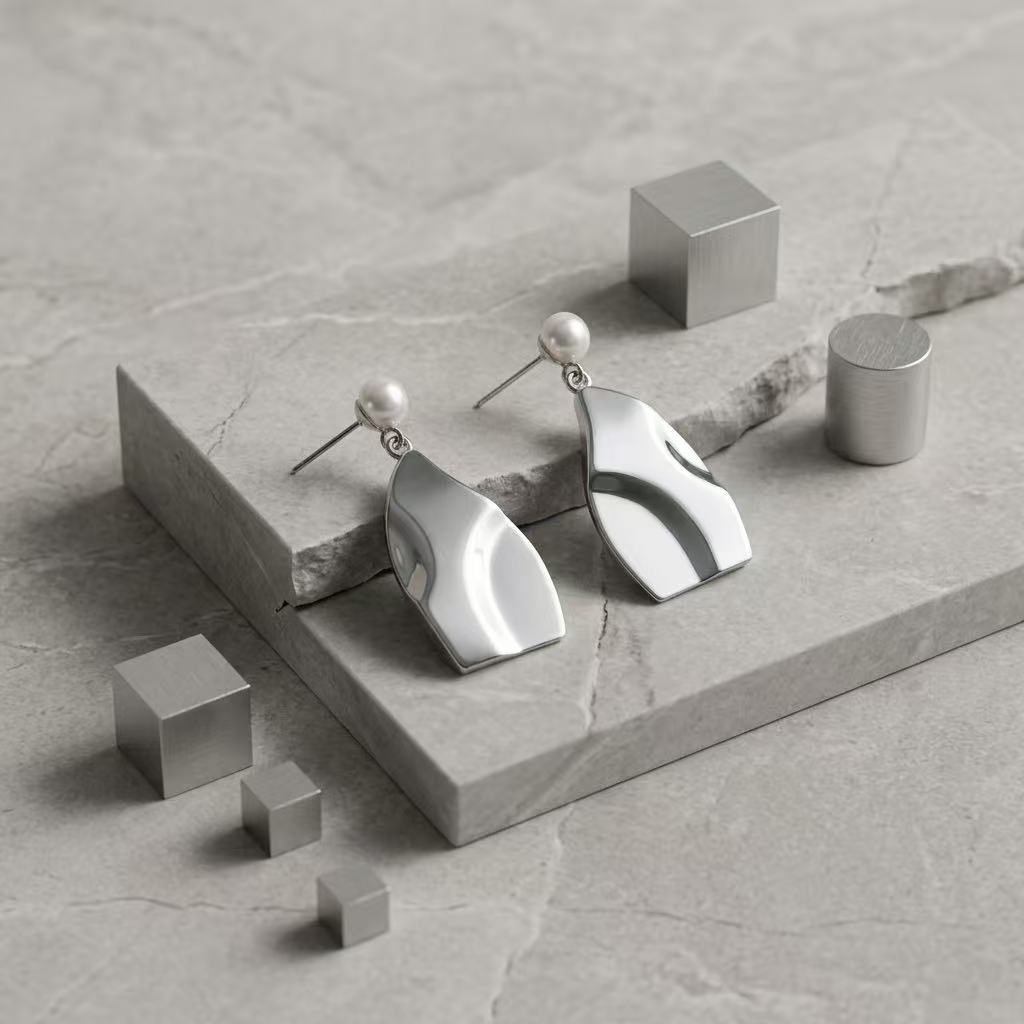 Sculpted Pearl Drop Earrings in Sterling Silver