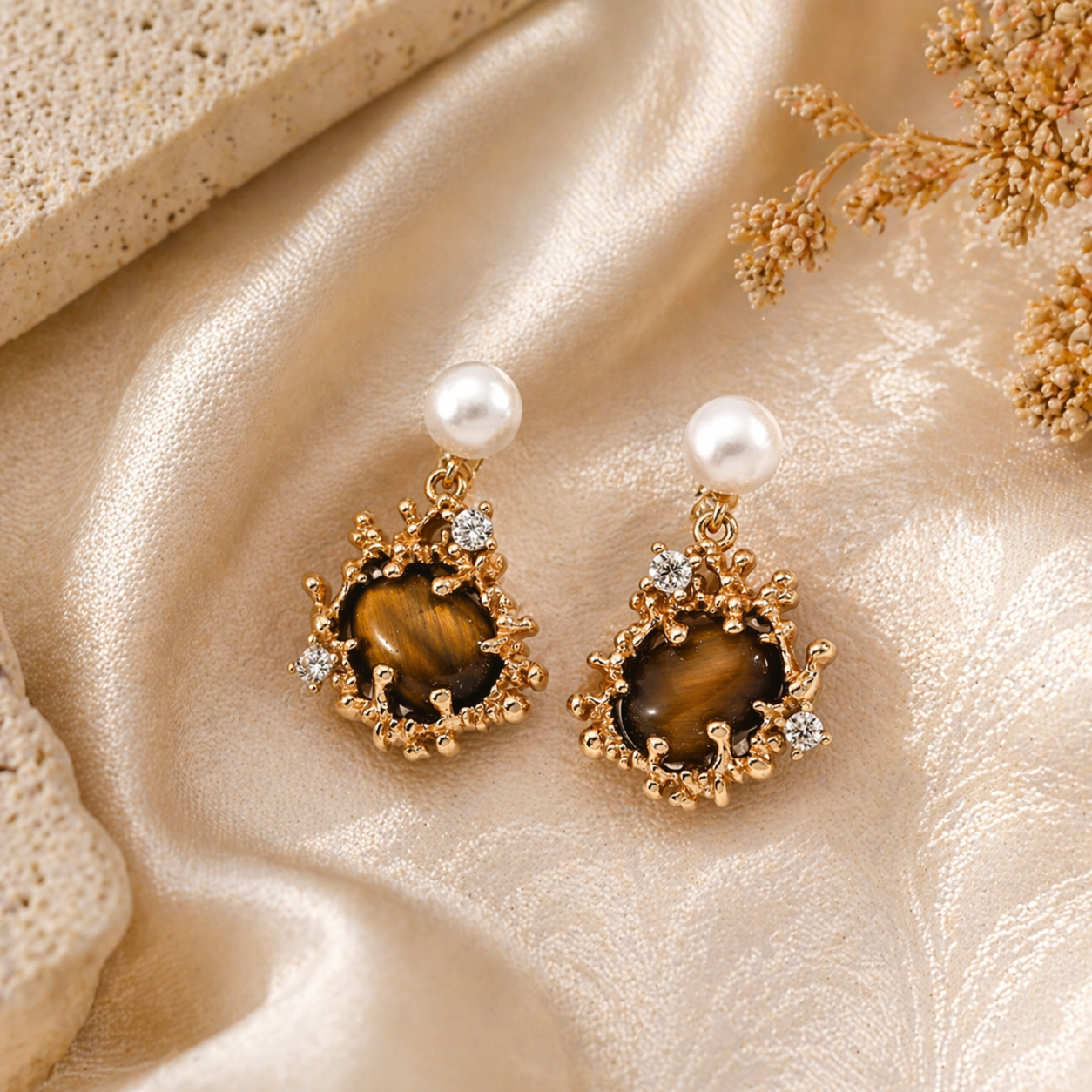 Coral Bloom Pearl Earrings