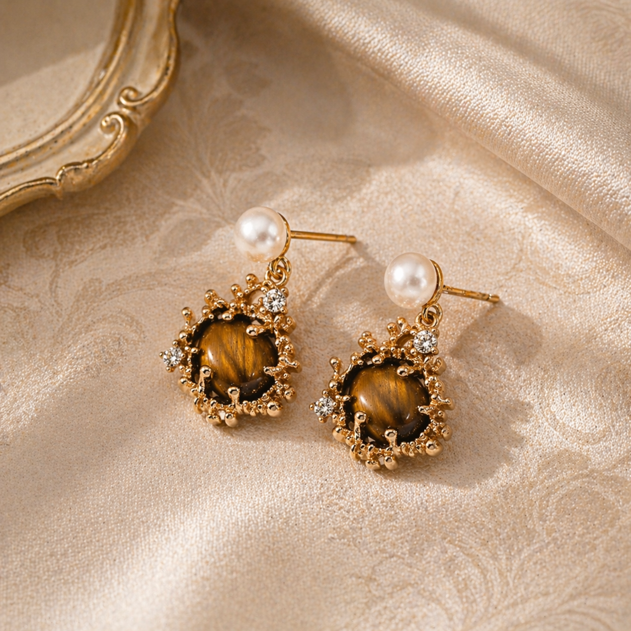 Coral Bloom Pearl Earrings