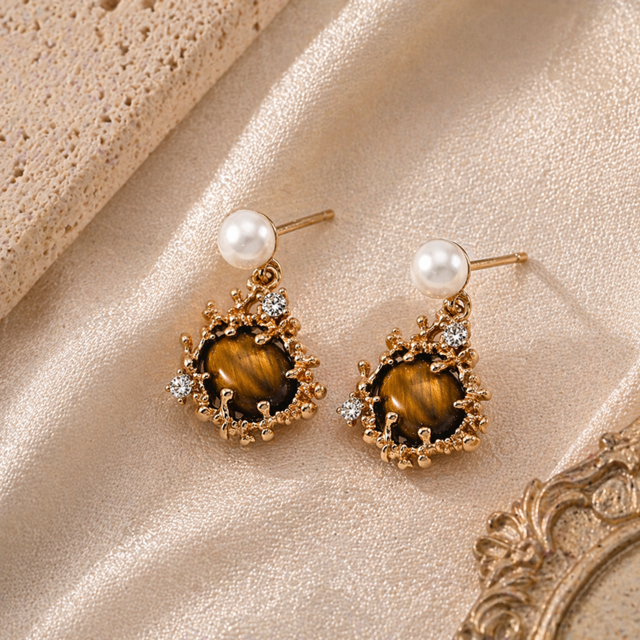 Coral Bloom Pearl Earrings