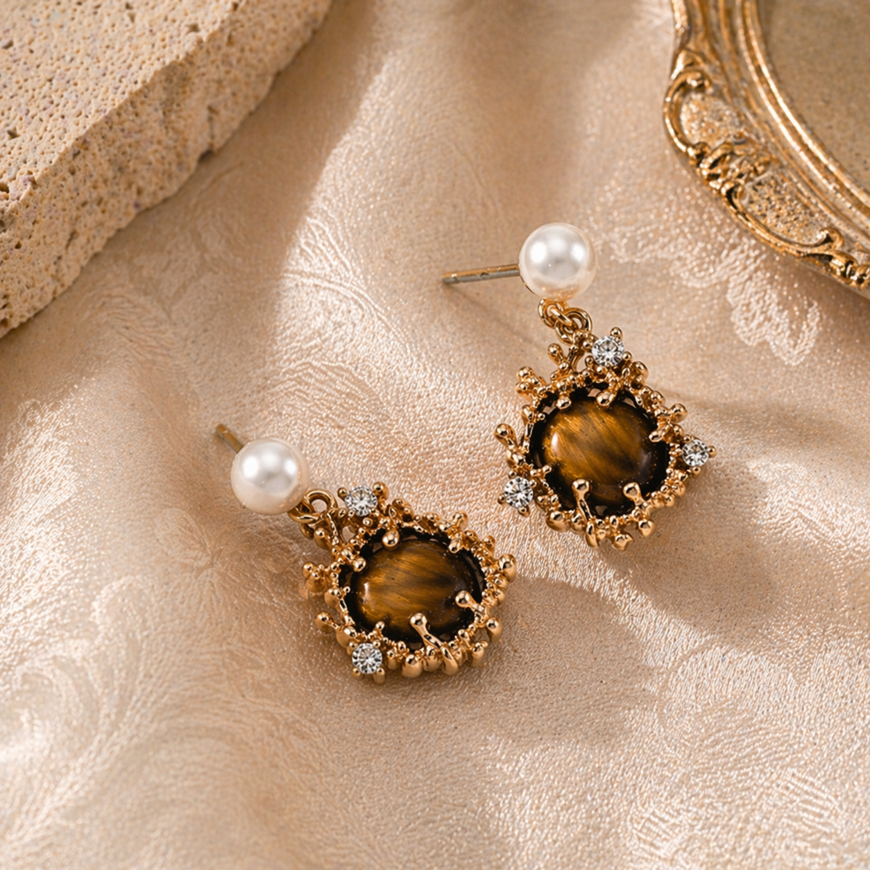 Coral Bloom Pearl Earrings