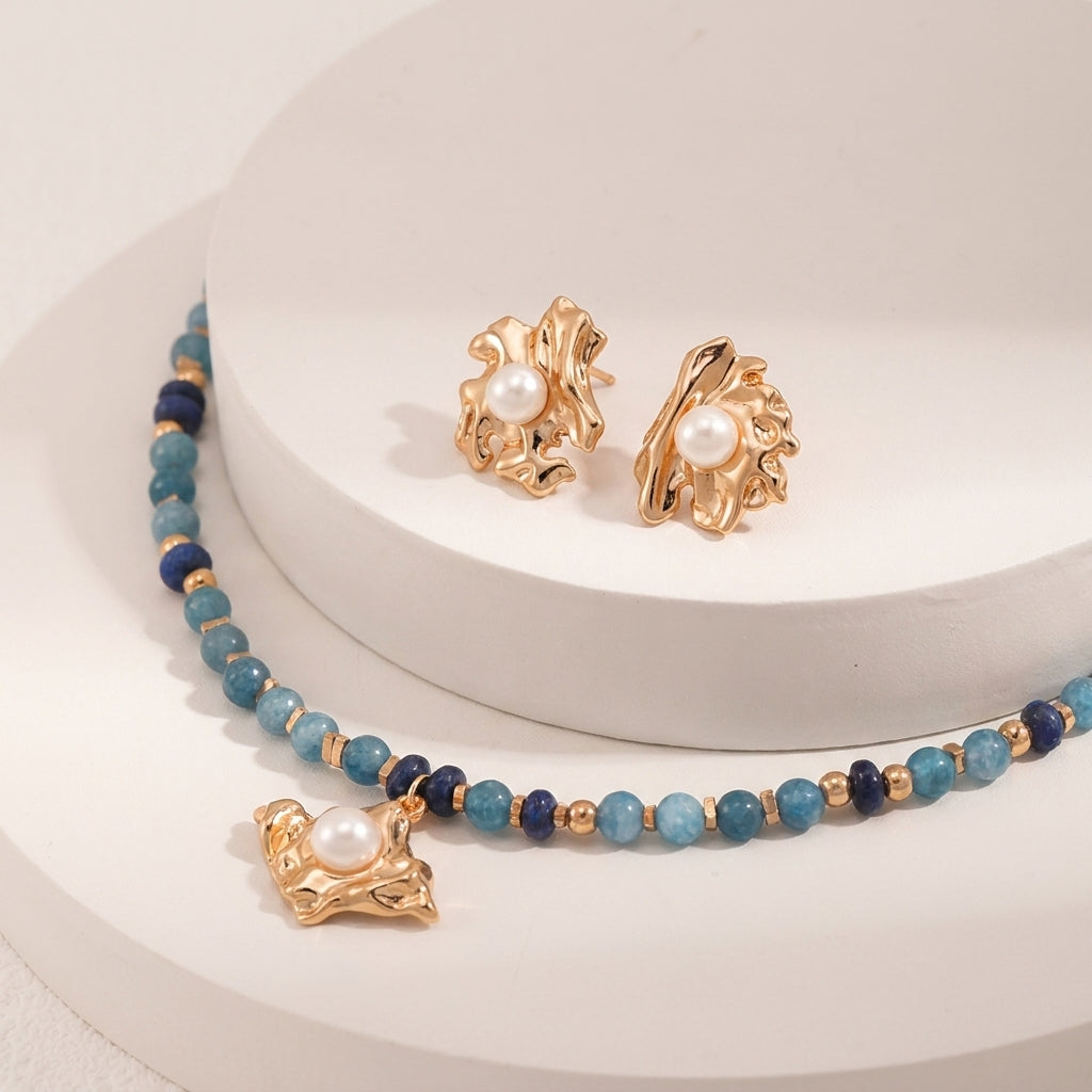 Lapis Pearl Sculptural Necklace