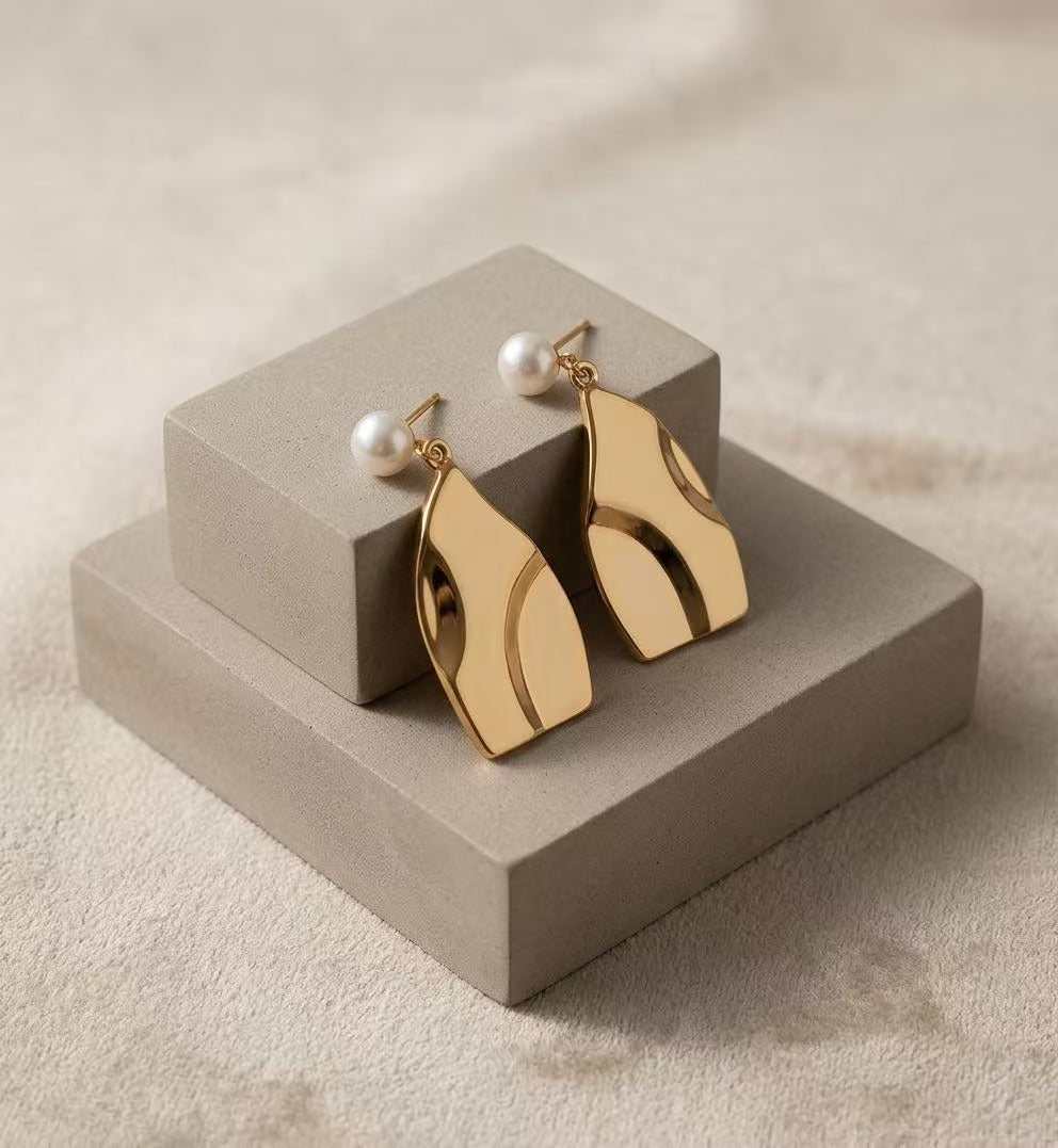 Sculpted Pearl Drop Earrings in Sterling Silver