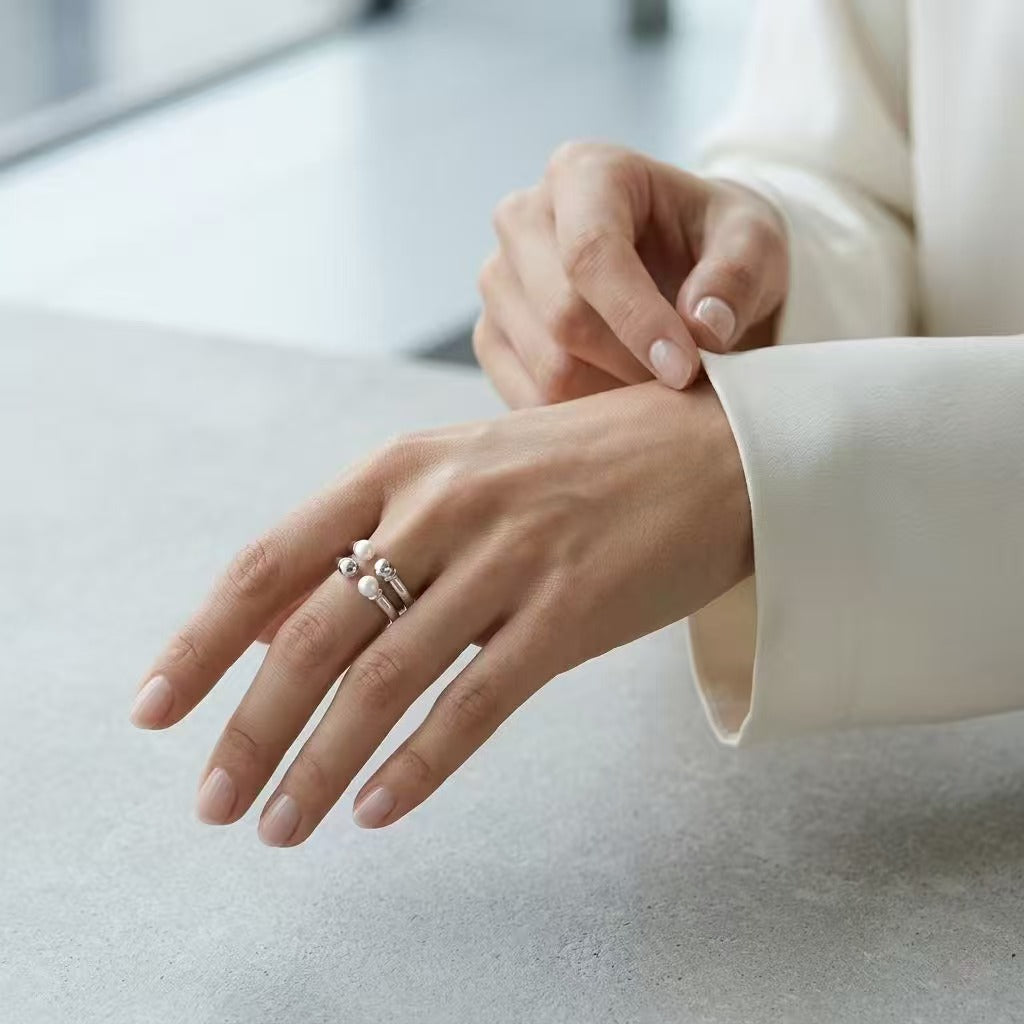 Model wearing freshwater pearl bracelet with elegant everyday styling